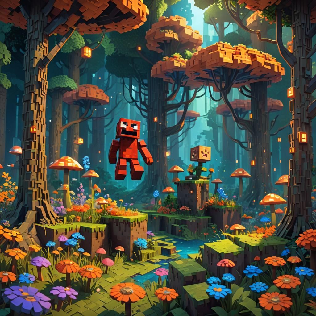 Elmo in Blocky Minecraft Forest Concept Art