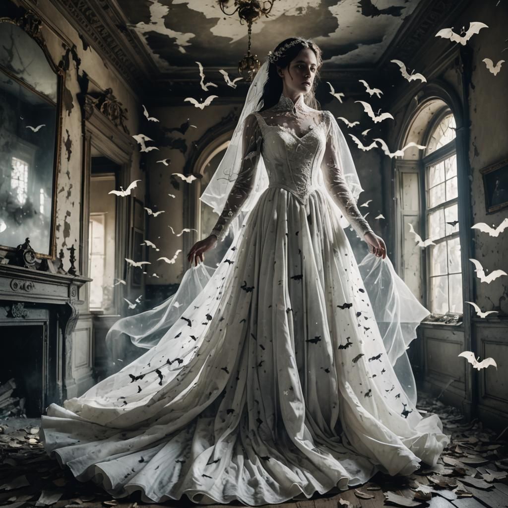 Ethereal Victorian Woman in Crumbling Mansion