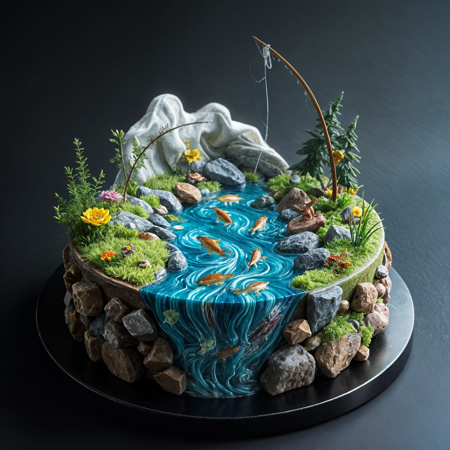Fishing in a lake theme cake..