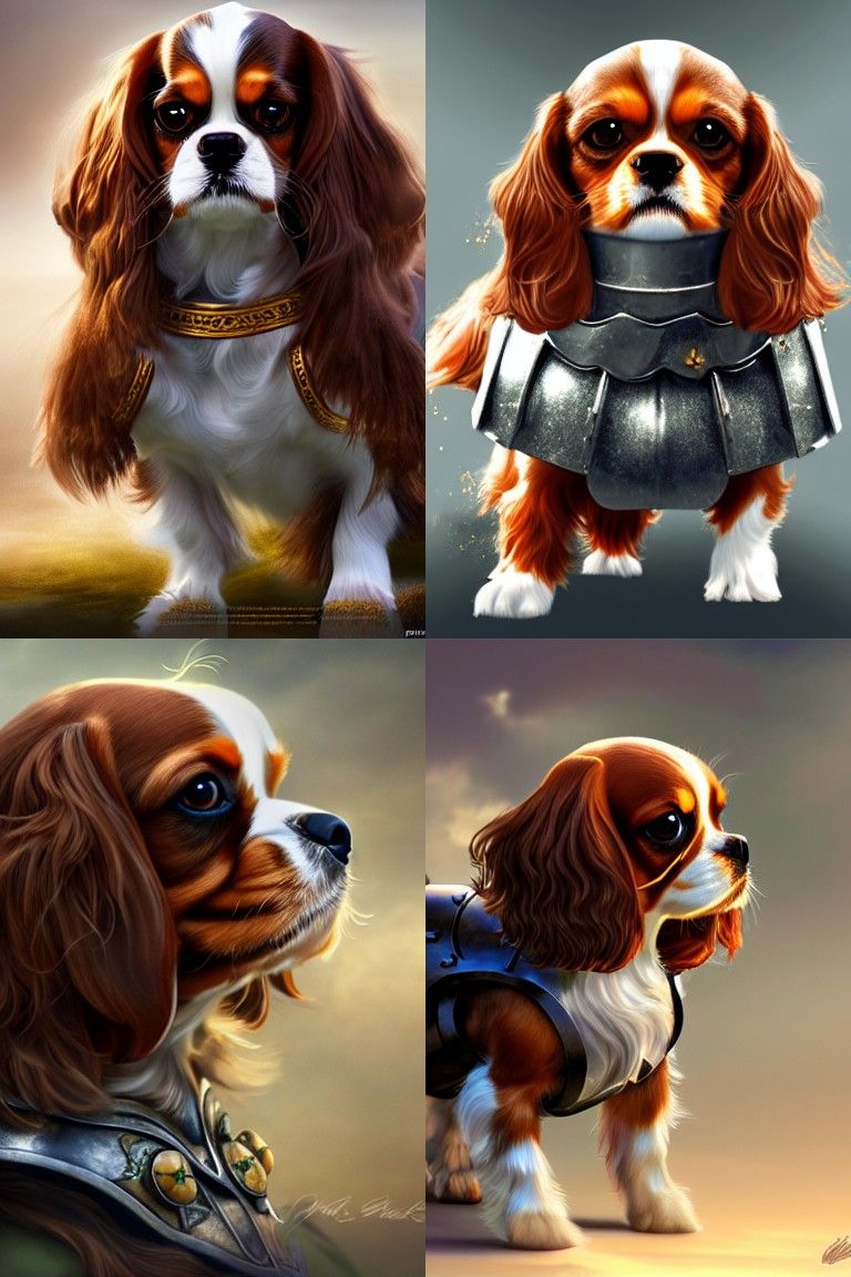 Armored Cavalier King Charles Spaniel: Ethereal Fantasy Art