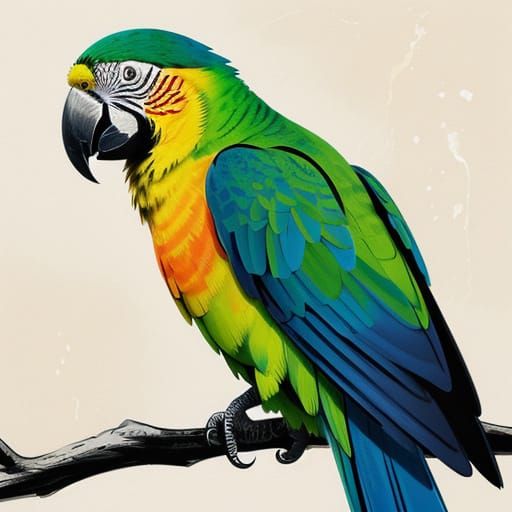 Tusche Parrot Illustration with Expressive Brushstrokes