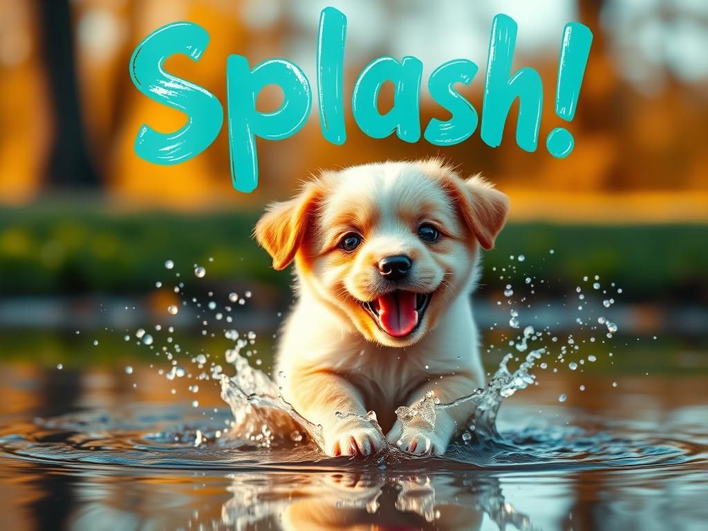 Playful Puppy - Splash, onomatopoeia
