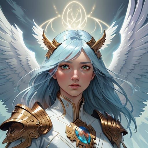 Female Angel Portrait in Clouds with Dynamic Lighting
