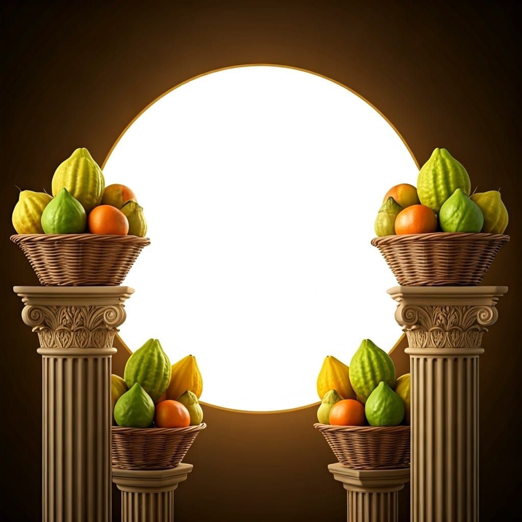 Elegant Background with Fruit Baskets and Pillars