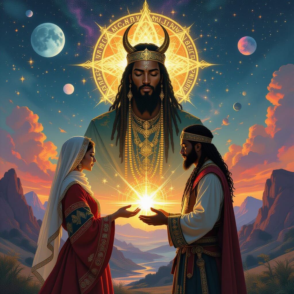 Surrealist Oil Painting of Celestial Jah Fusion