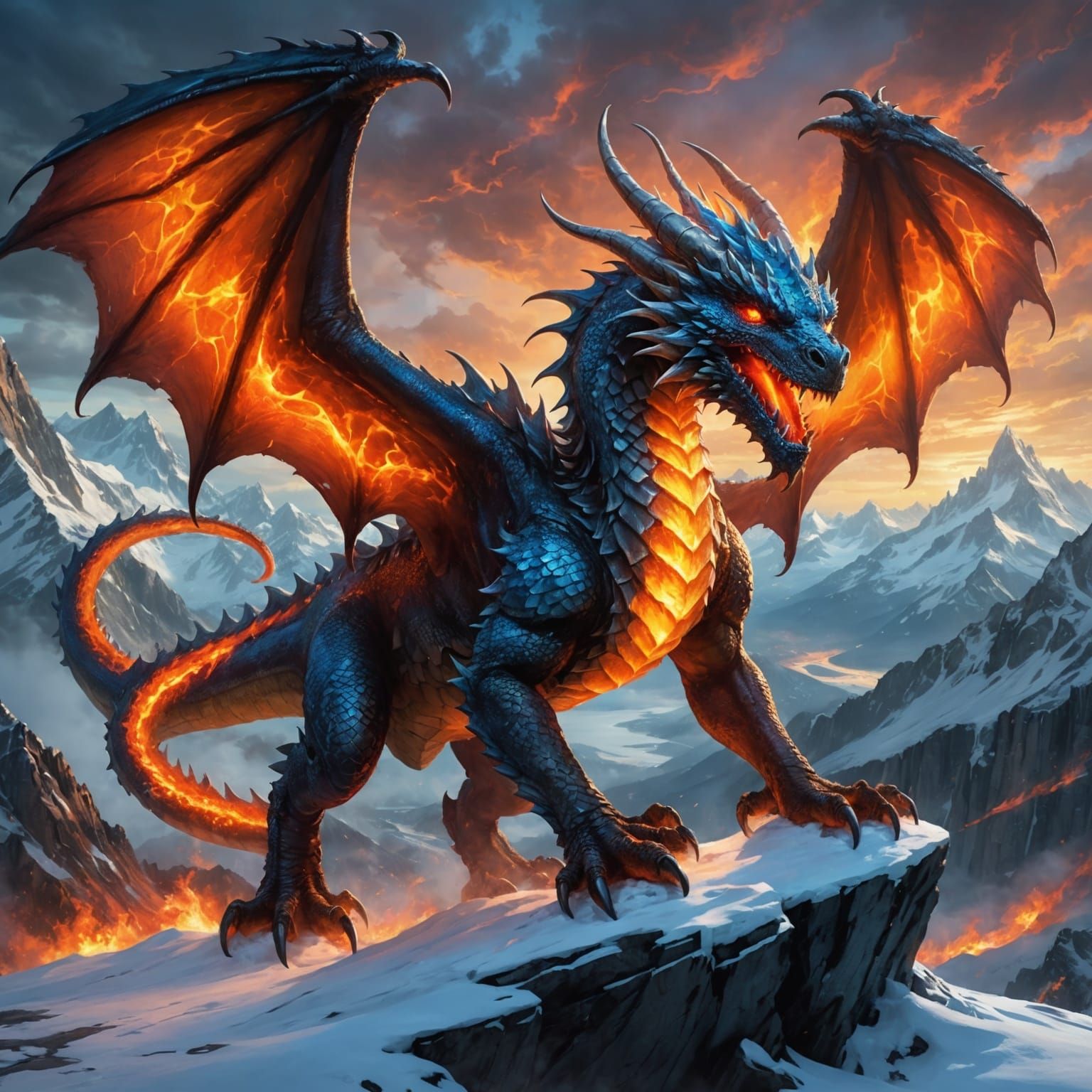 Fire and Ice Dragon on Snowy Mountain