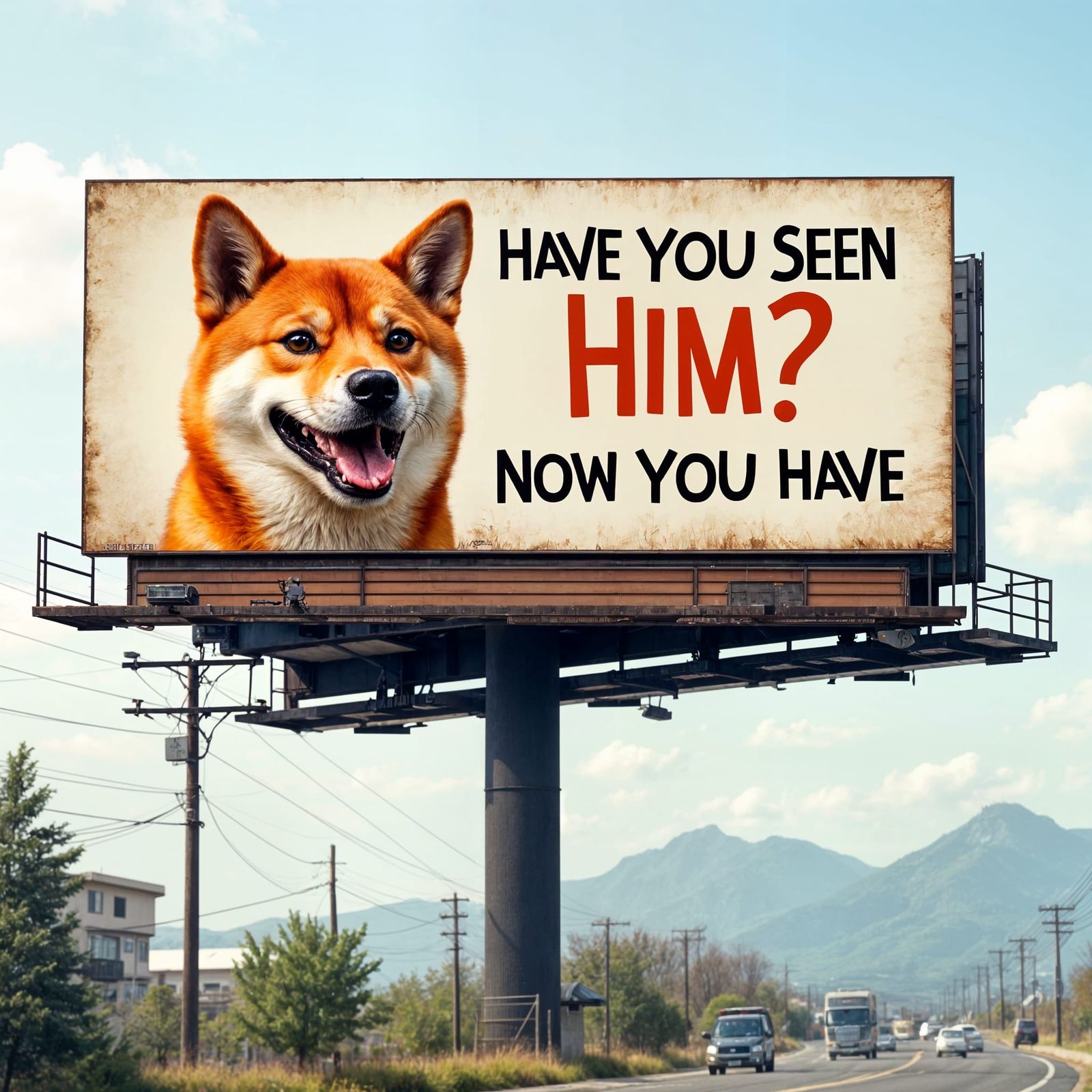 Shiba Inu Billboard with a Silly Smile