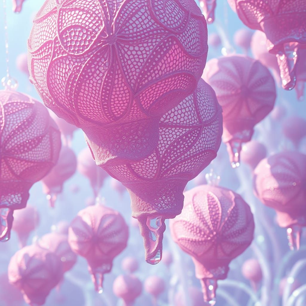 Surreal, Iridescent Mklopseks in a Dreamlike Atmosphere