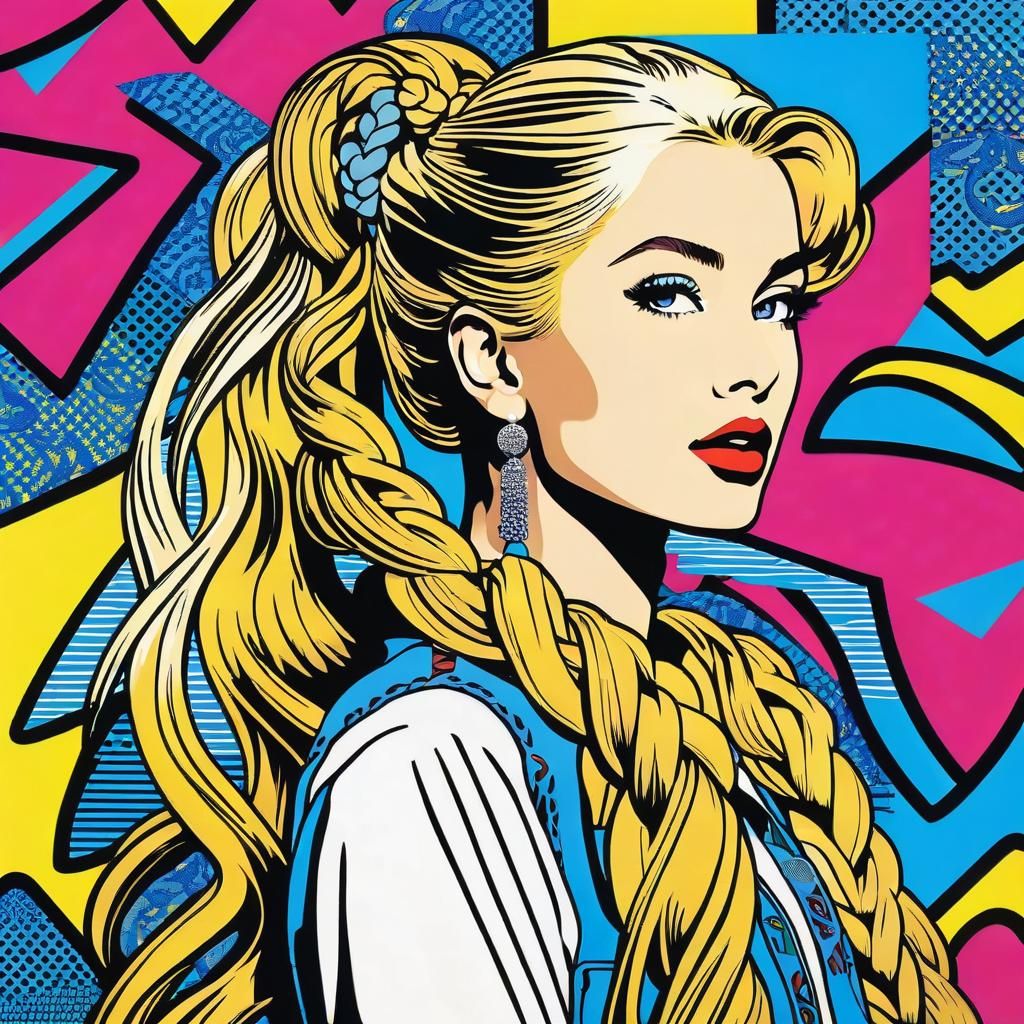 Pop Art Woman with Braids in Anime Style