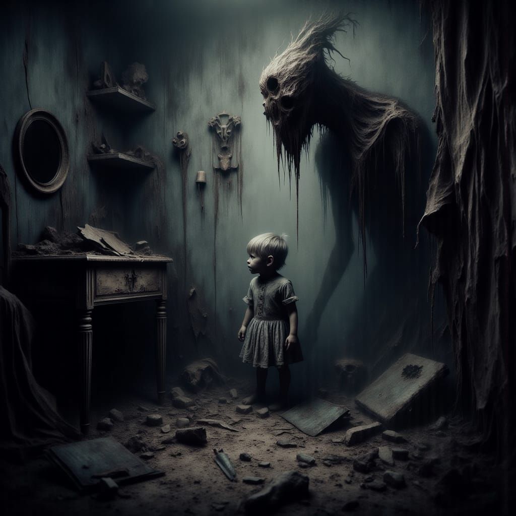 Haunting Nightmare Scene in Dark, Surreal Style
