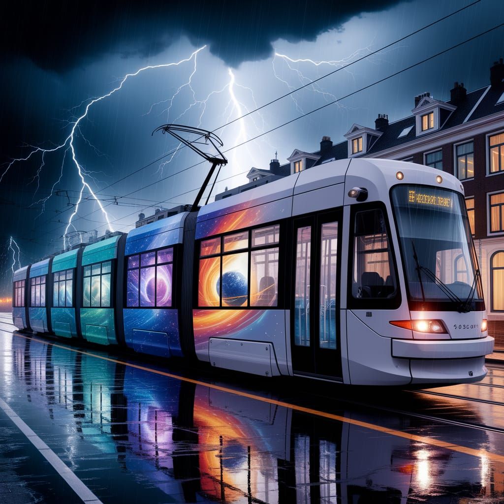 Surreal Rotterdam Tram in Digital Painting Style