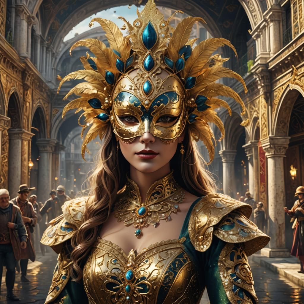 Venetian Beauty in Gold Carnival Mask