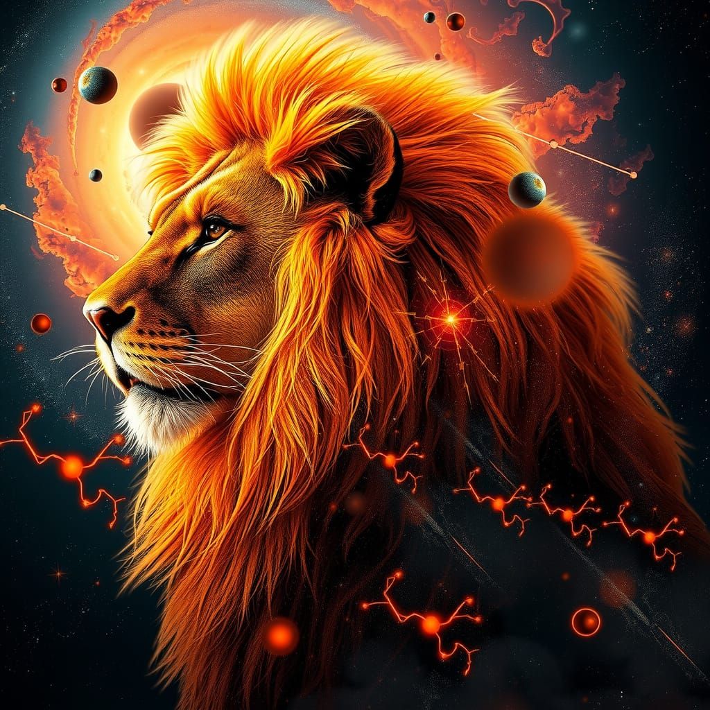 Majestic Lion Silhouetted Against Swirling Galaxy in Cosmic ...