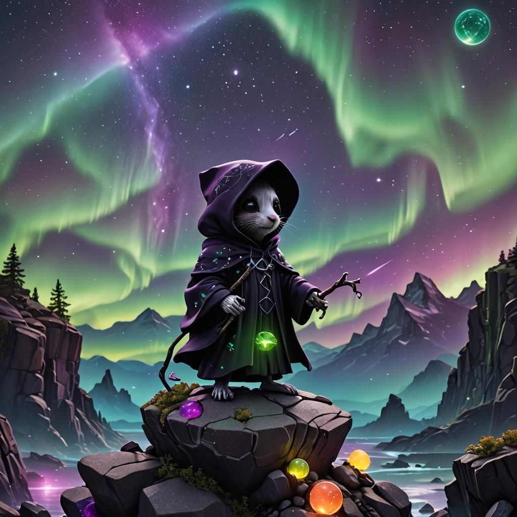 Chibi Mouse Grim Reaper Gazing at Night Sky