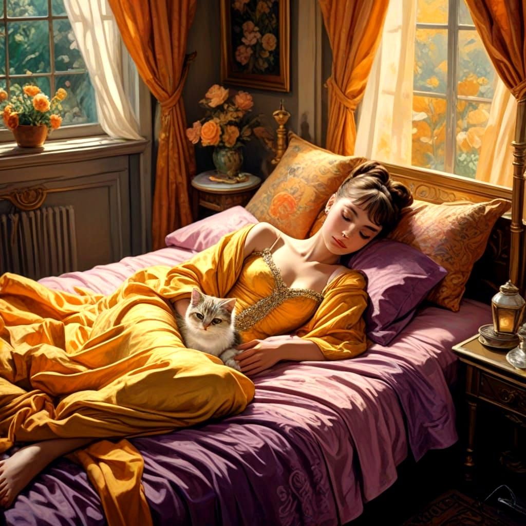 Elegant Dreamer: Audrey Hepburn in Opulent Art Nouveau