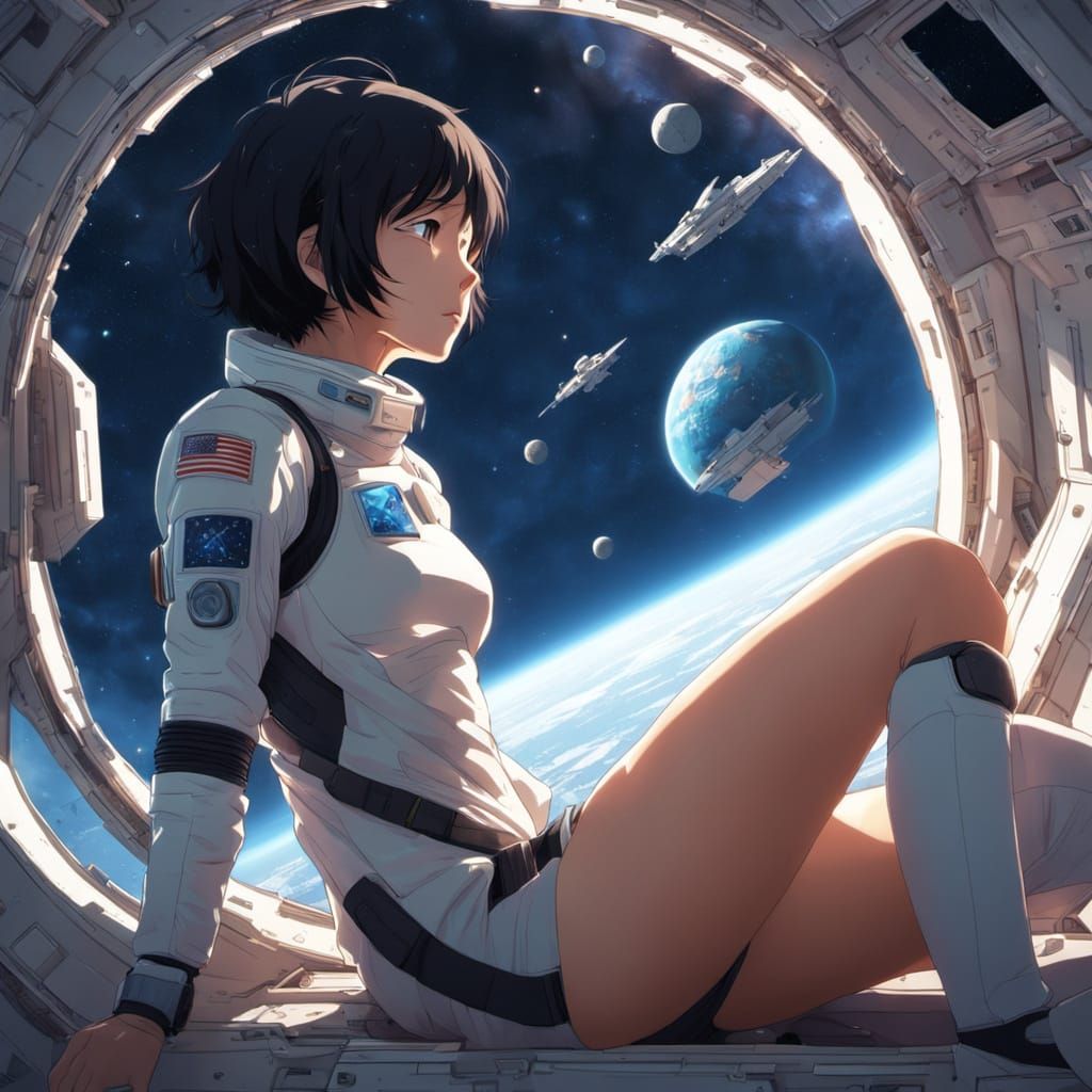 Anime Woman Lost in Space: Cel-Shaded Art