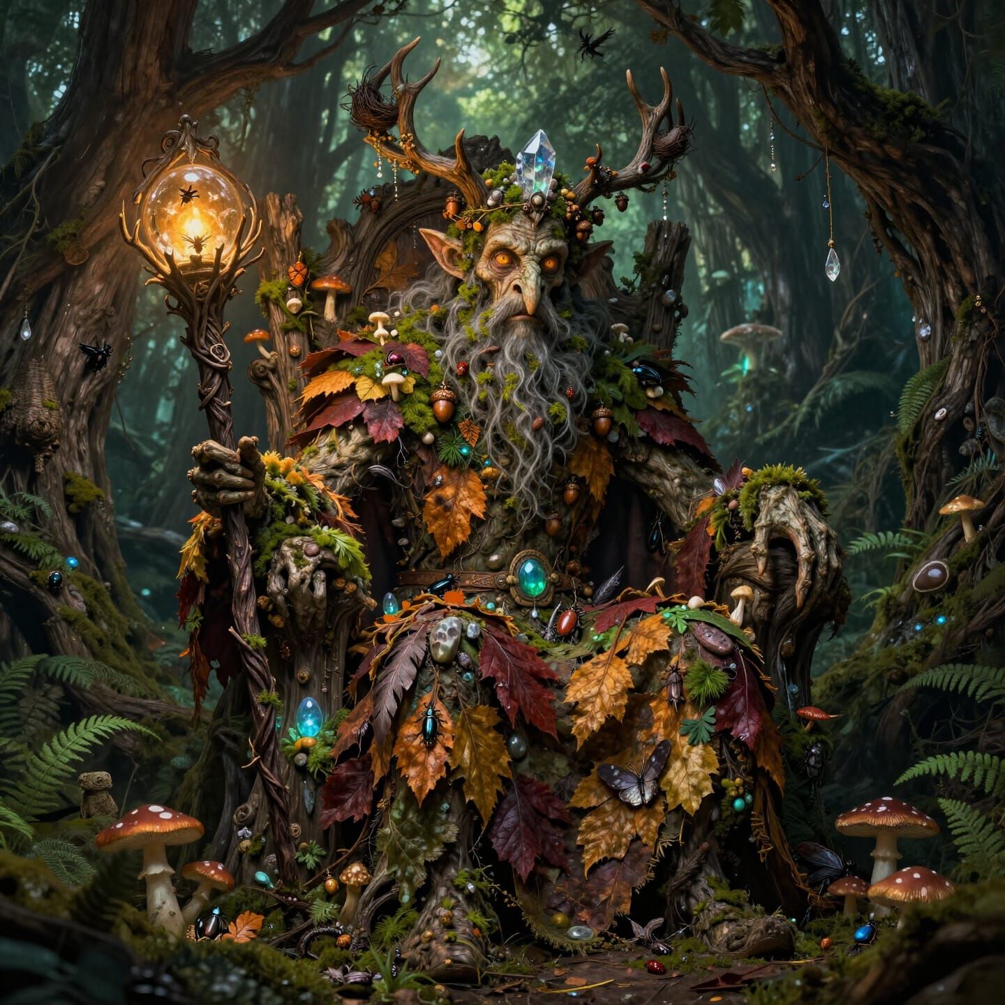 Whimsical Dark Fantasy Forest King Portrait