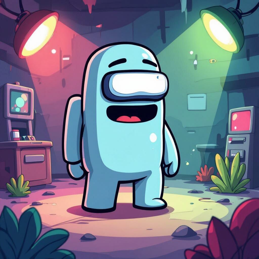 Comical Among Us Crewmate in Surreal Looney Tunes Style