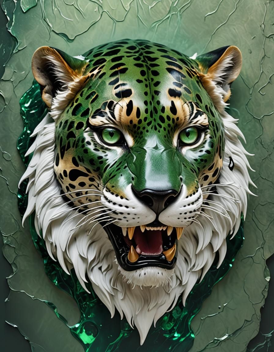 White Jaguar Head with Fiery Landscape