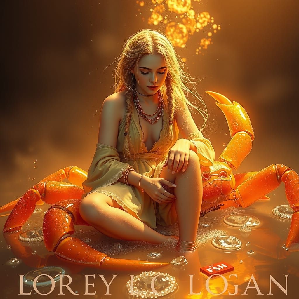 Girl on Gummy Crab in Dreamlike Soda Sea