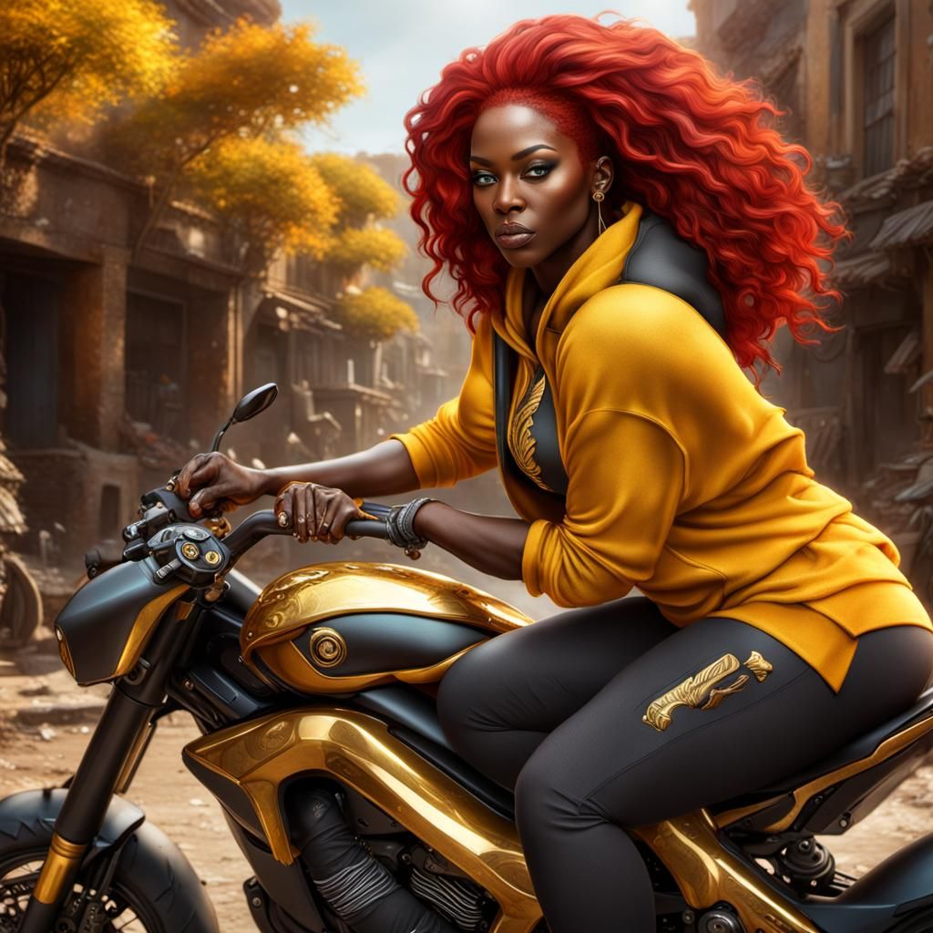 Woman on Power Bike in Synthwave Neon Style