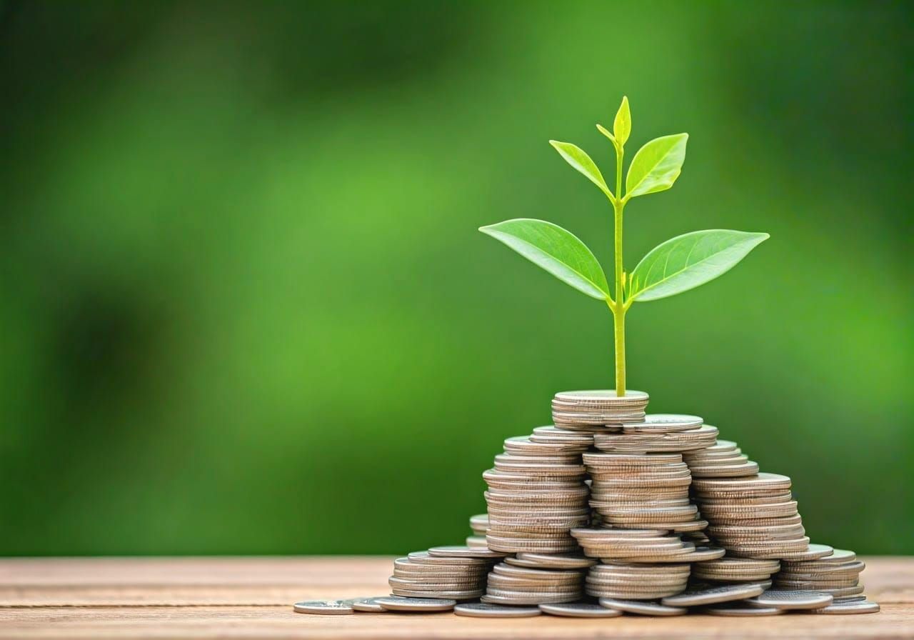 Coins Bloom into Lush Greenery in Futuristic Style