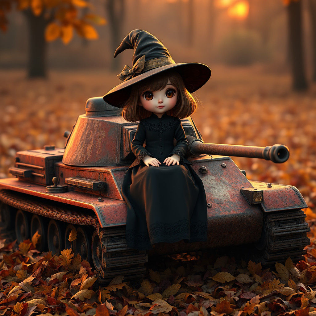Whimsical Witch on Tank in Autumnal Light