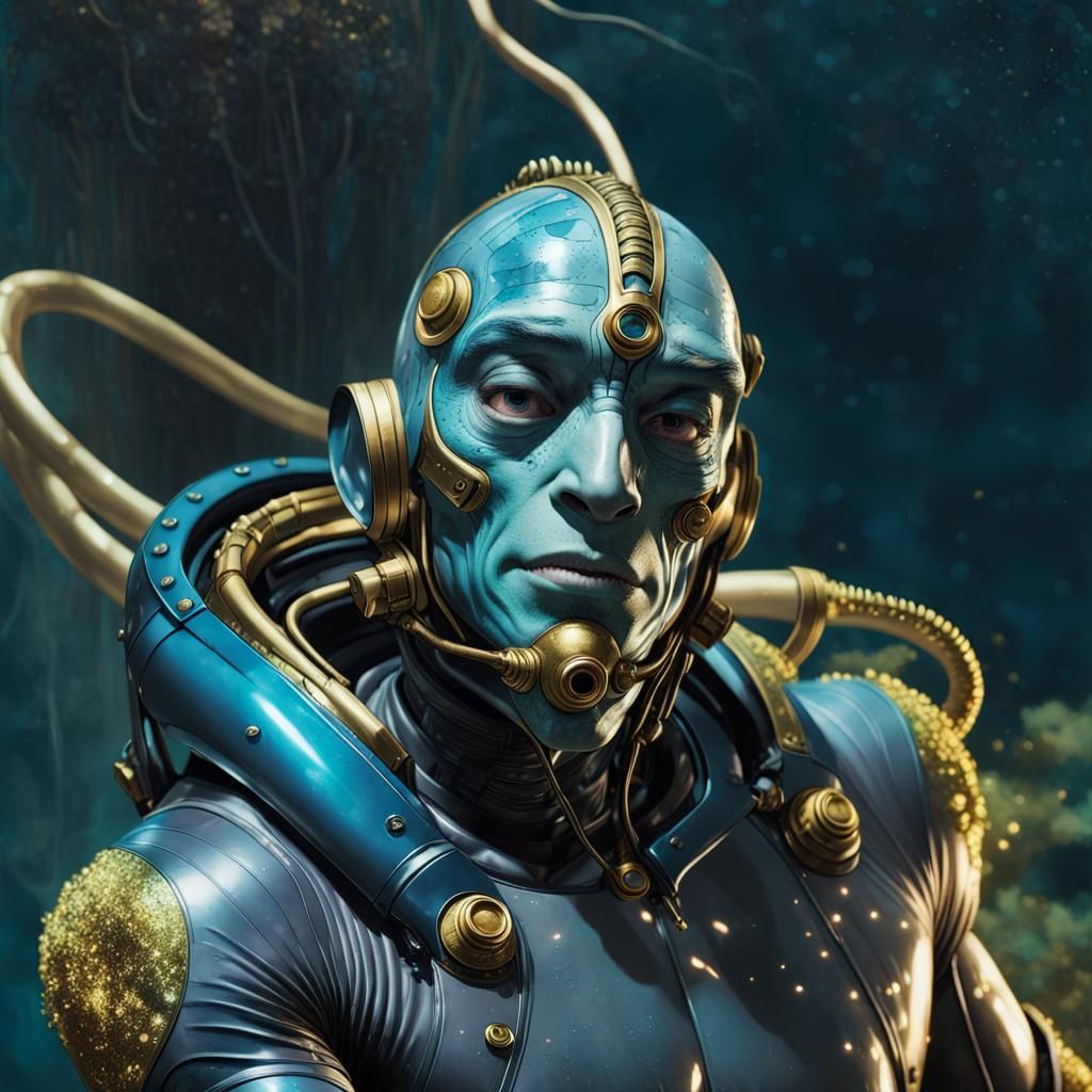 Abe Sapien Double Exposure in Bioluminescent Style