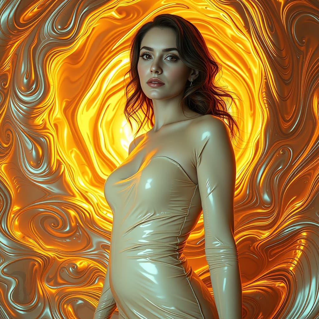 Metallic Latex Dress in Swirling Vortex