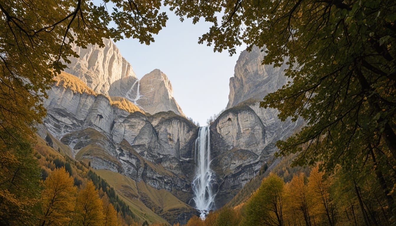 Gavarnie Cirque Waterfall in Autumn Colors