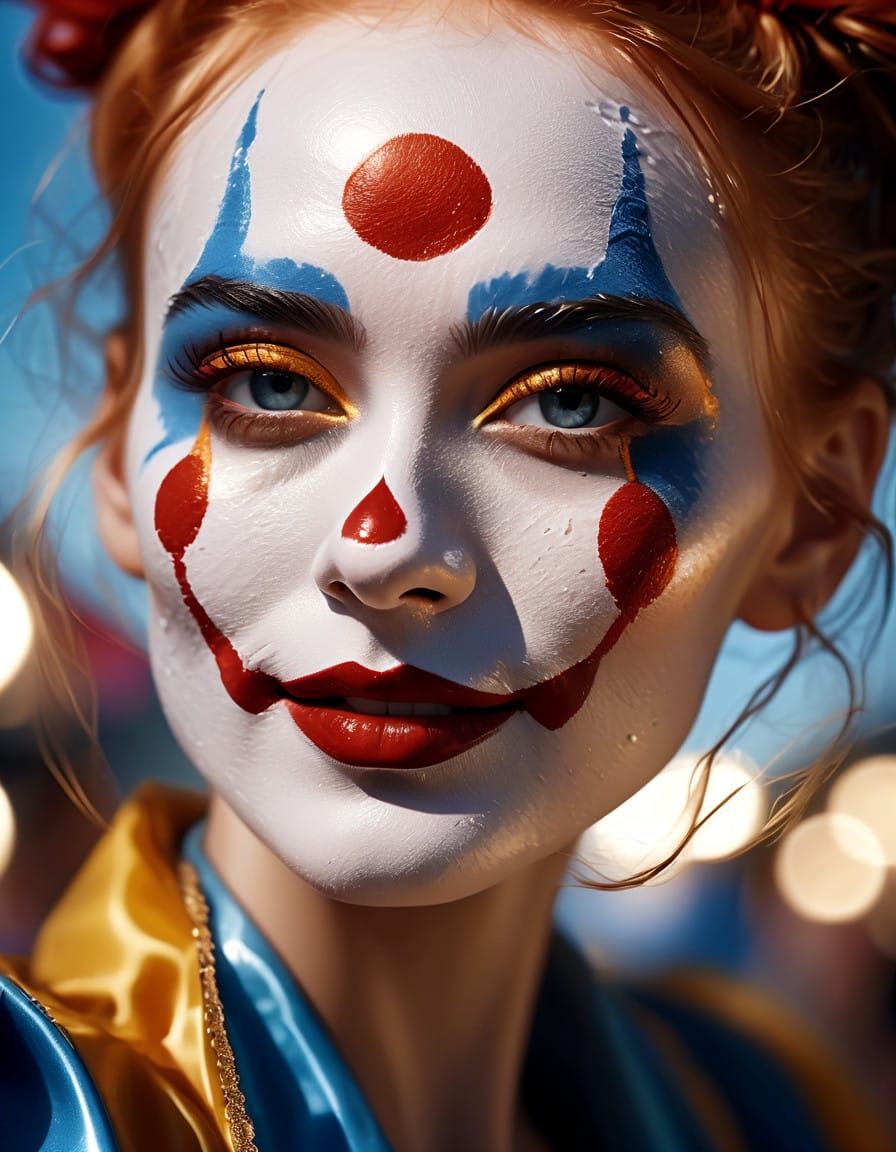 Vibrant Watercolor Portrait of a Happy Clown
