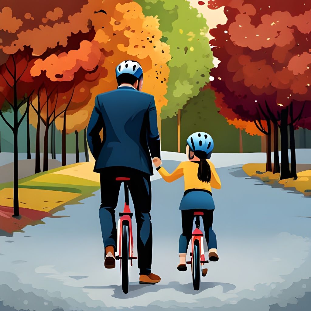 Father and Daughter Bike Ride in Autumn