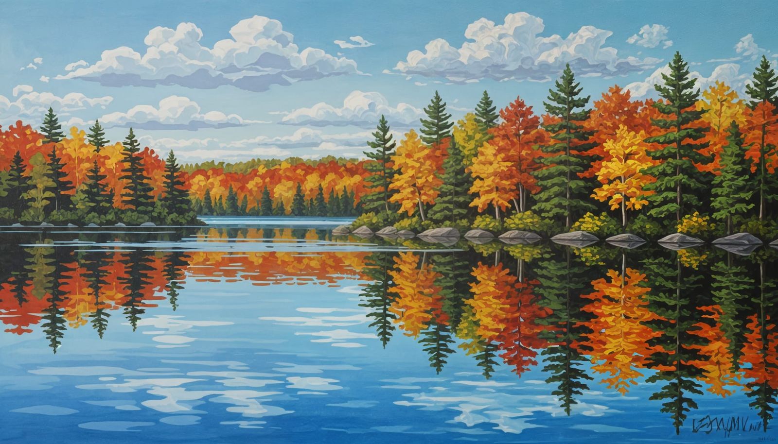 Autumn Lake Reflections in Algonquin Park Oil Painting