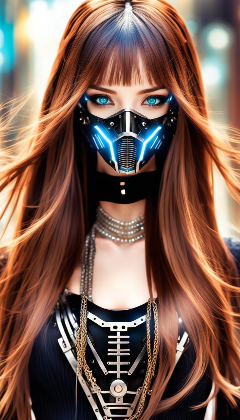 Steampunk Beauty with Mech Mask and Blue Eyes