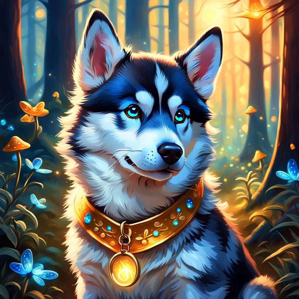 Husky Pup in Mystical Forest Concept Art