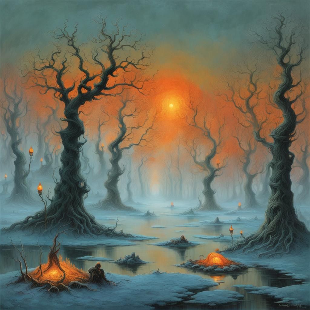 Frozen Lake of Cocytus in Surreal Style