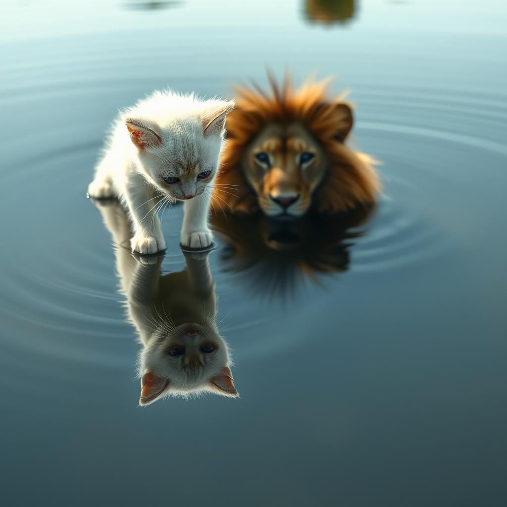 Kitten and Lion Reflection in Dreamy Softness Style