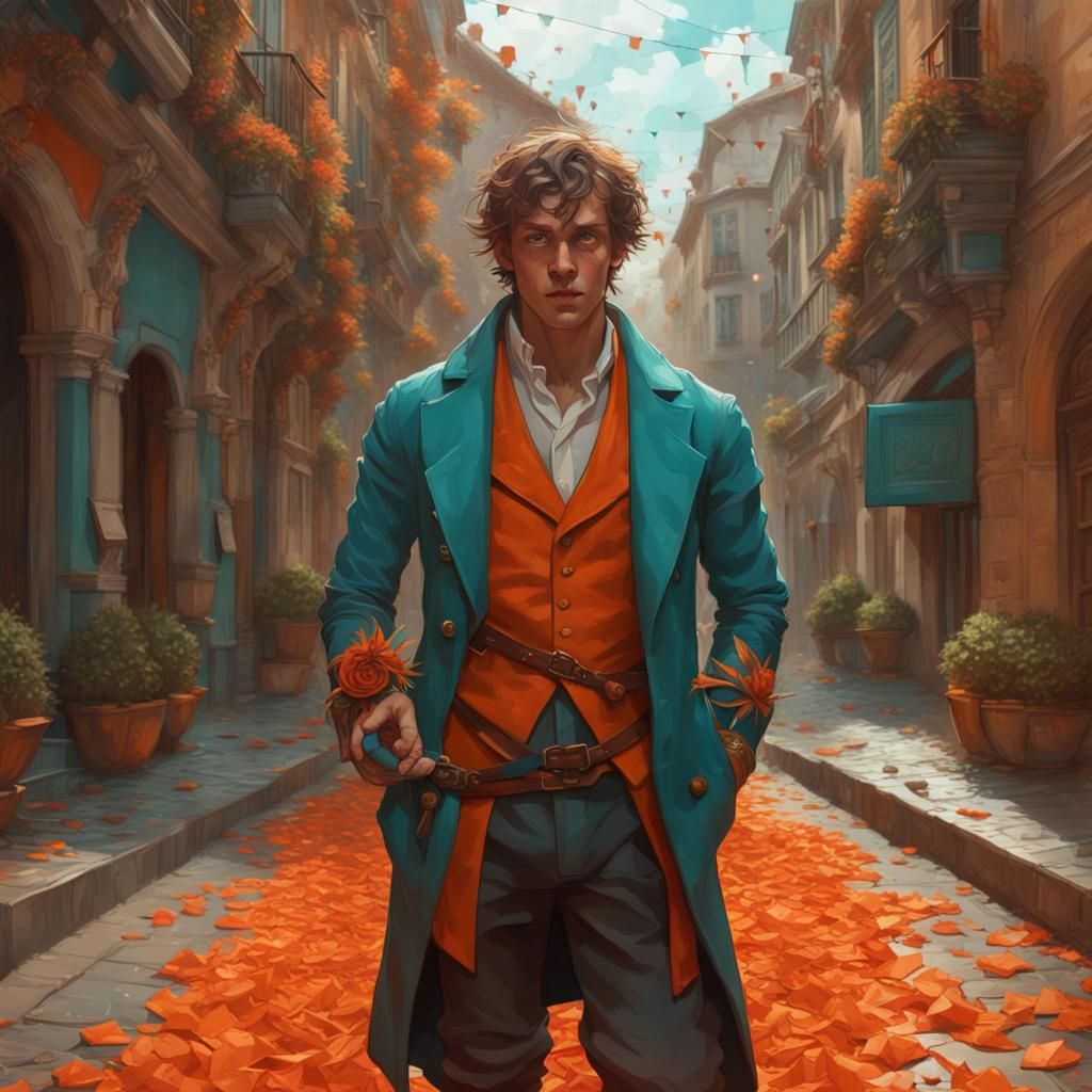 Boy Helping Elderly Man: Hyperdetailed Street Scene