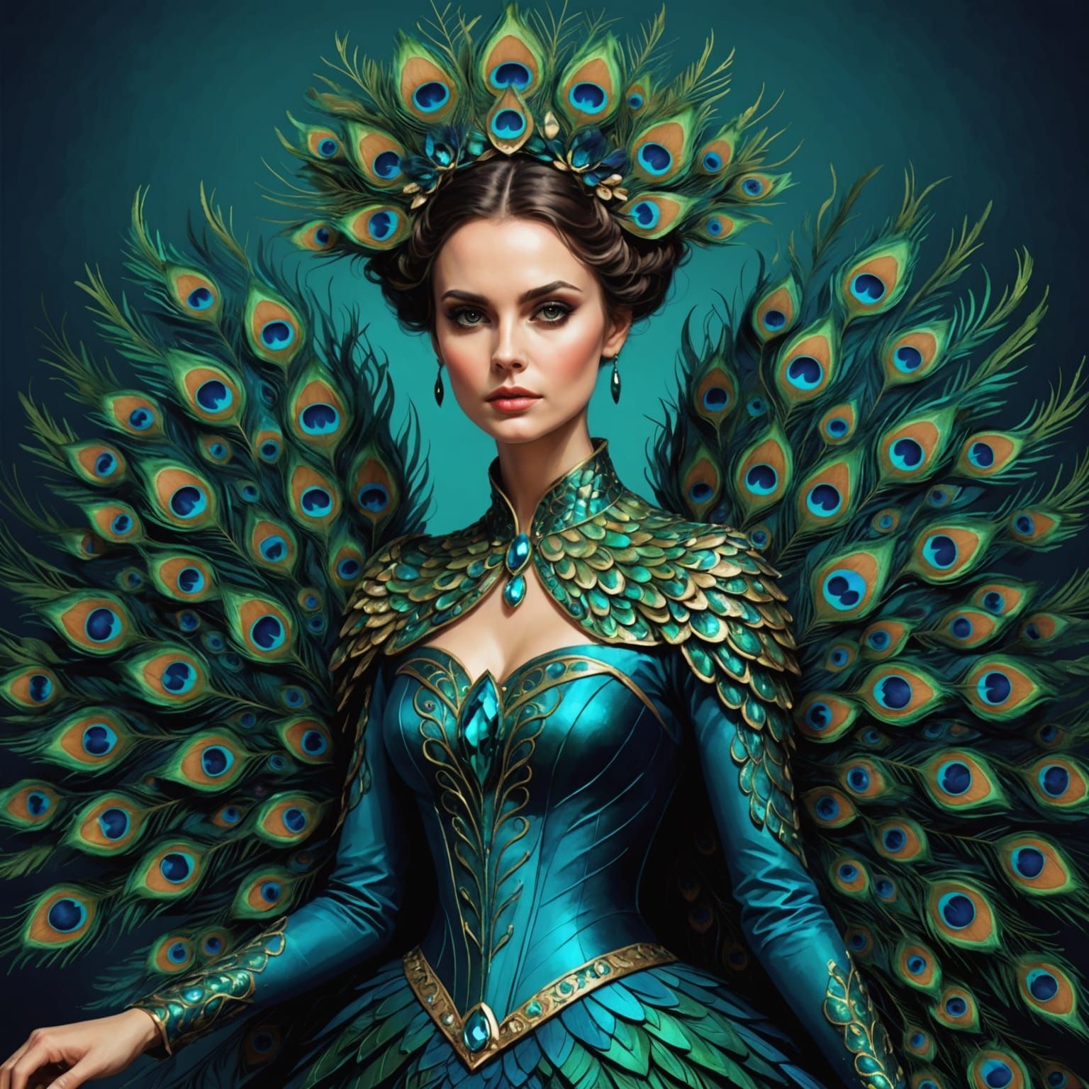 Muse in Vibrant Peacock Attire