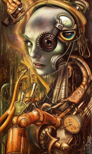 Steampunk Wizard Portrait in Surreal Art Nouveau Style