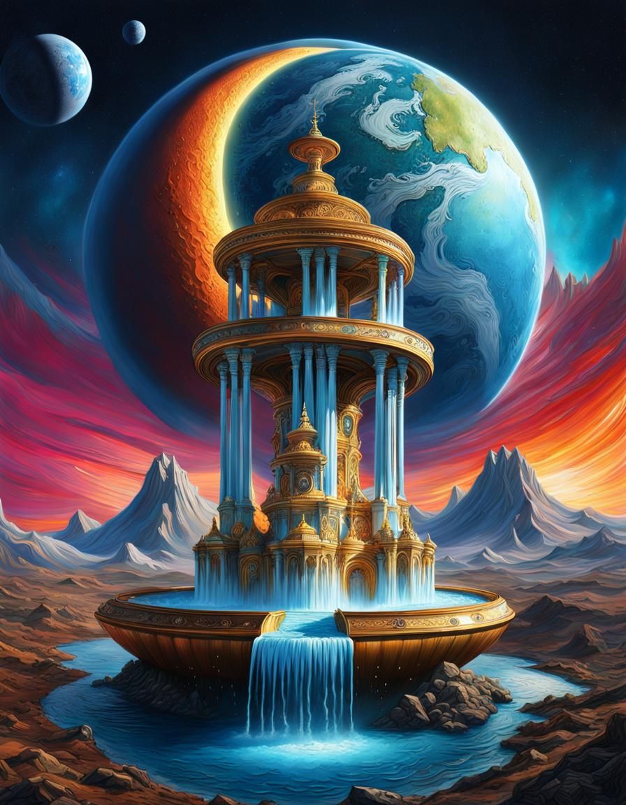 Epic Maximalist Water Fountain on the Moon