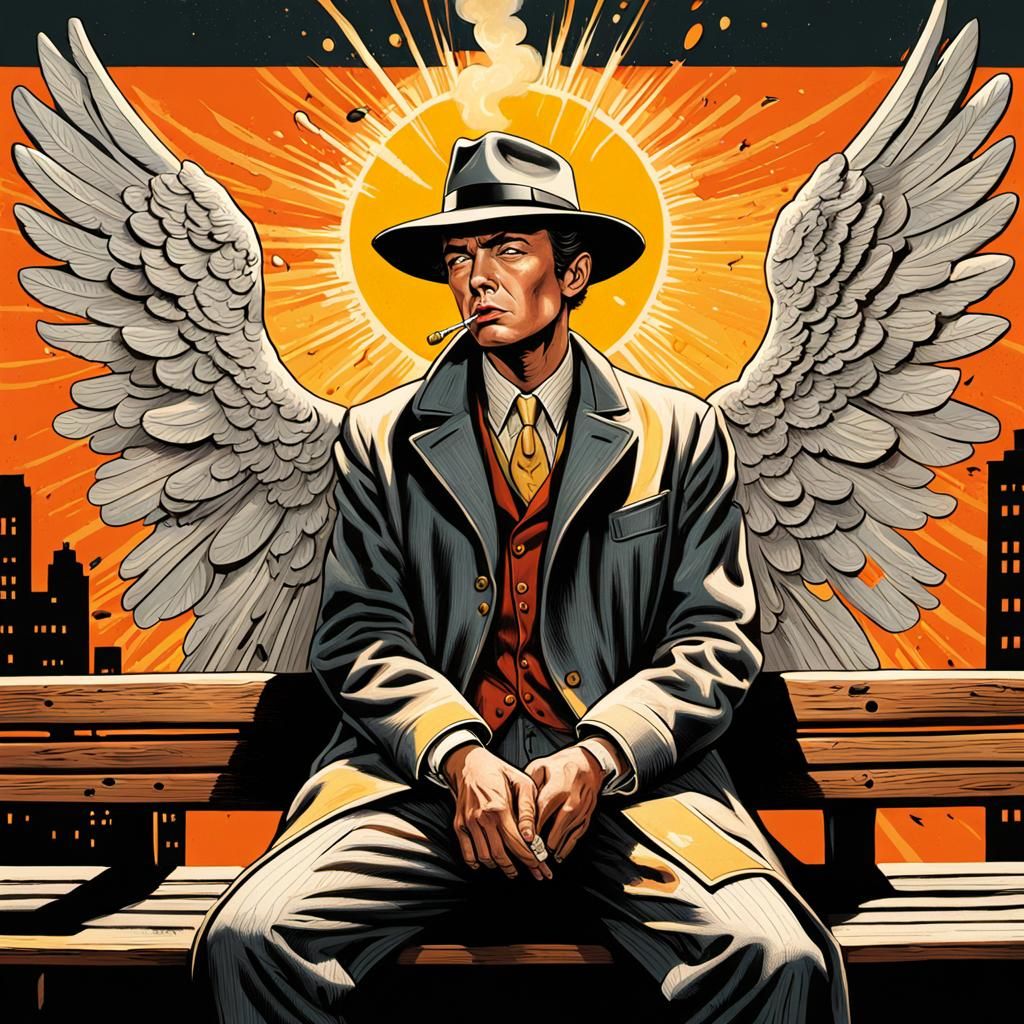 Angel in Fedora: Hyperrealistic Comic Book Art