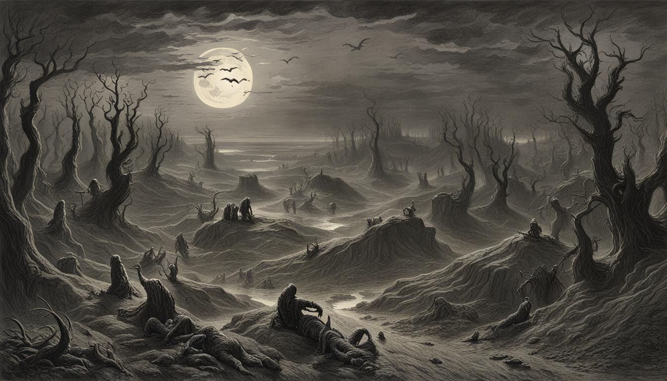 Nightmarish Landscape in Dark Fantasy Style