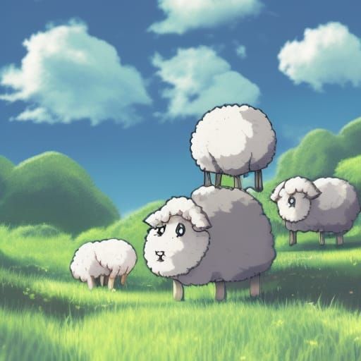 cute tiny fluffy cartoon sheep Studio Ghibli, Anime Key Visual, Deep Color, Intricate, 8k resolution concept art, Natura...