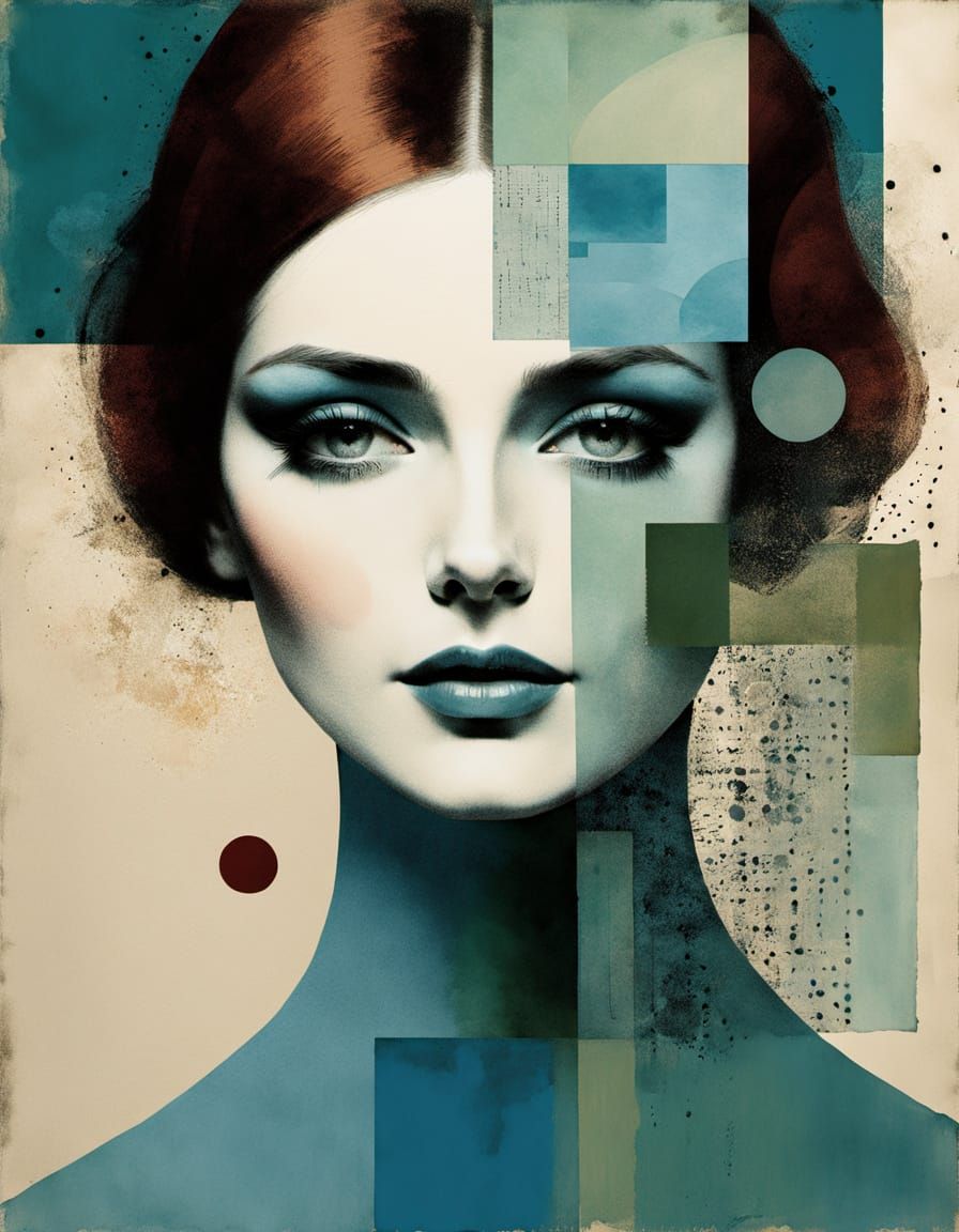 redhead with cubist overlay