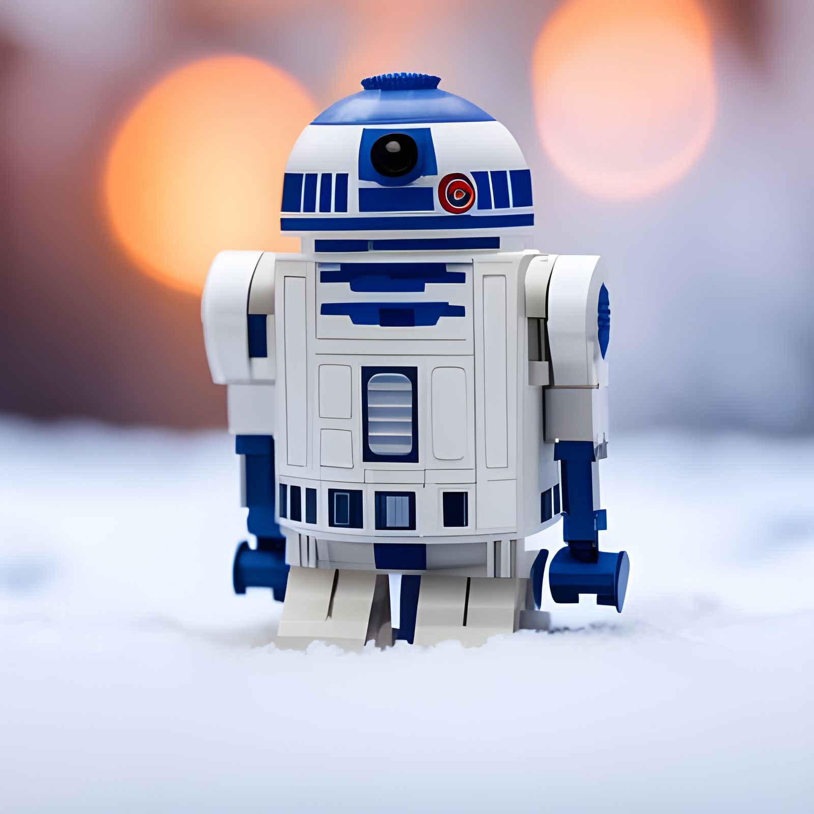 R2D2 Lego Model in Powdered Sugar: Photorealistic Render