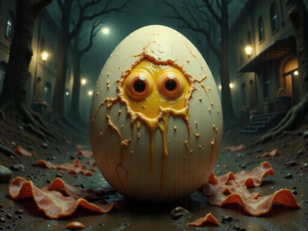 Egg Zombie with Scrambled Egg Inside, Horror Art