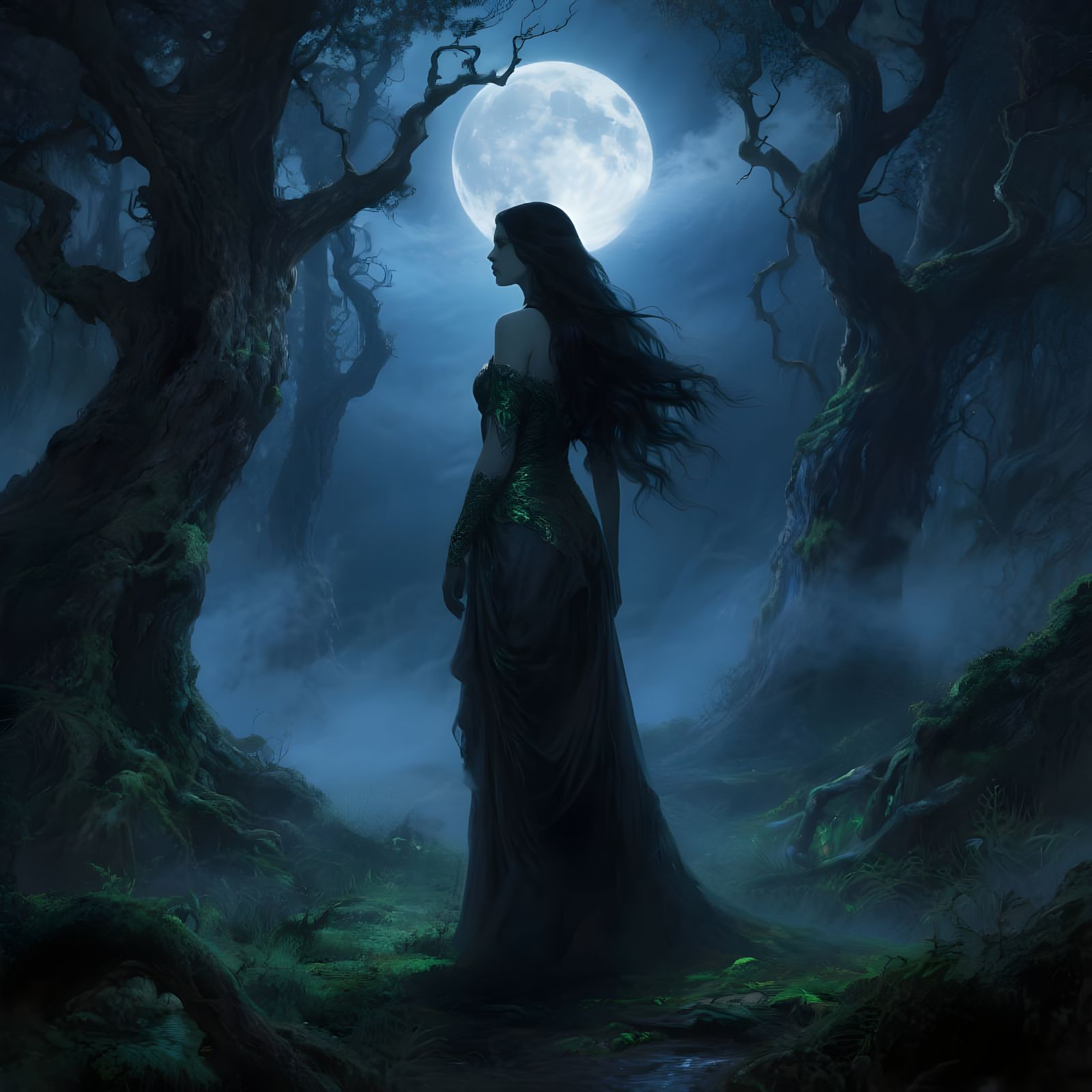Moonlit Forest Beauty in Luis Royo Style