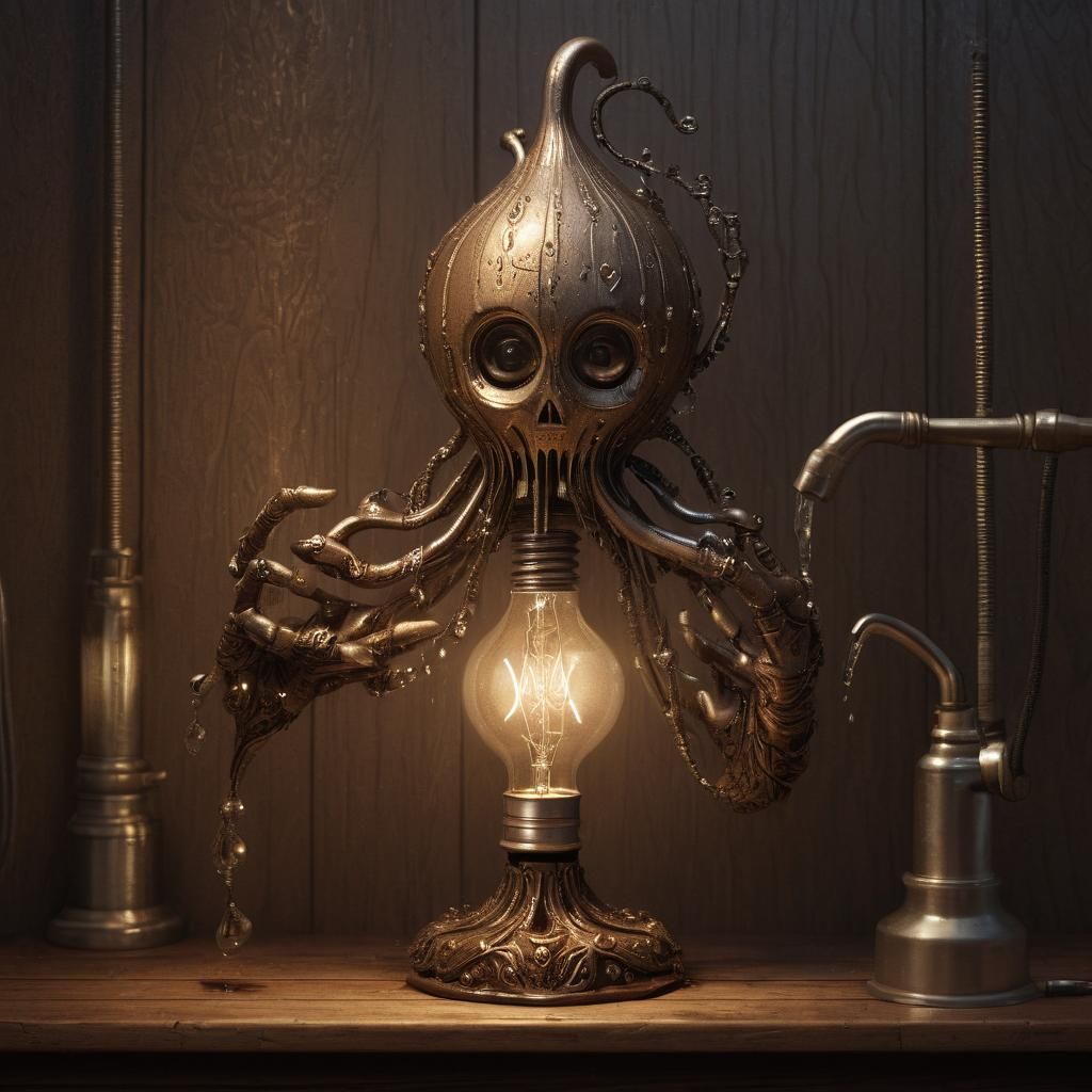 Intricate Metallic Figure with Light Bulb Head