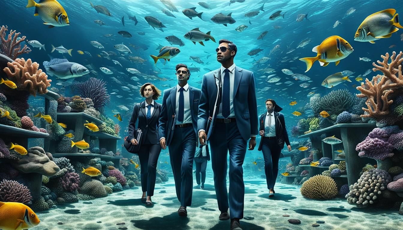 Underwater Street Scene with Fish, Photorealistic Digital Ar...